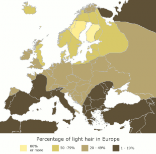 Mapa de Europa segundo a cor do cabelo